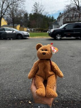 Ty Brown Teddy Bear Plush with Red Ribbon and Heart Tag